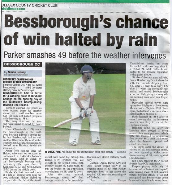 Bessborough's chance of win halted by rain